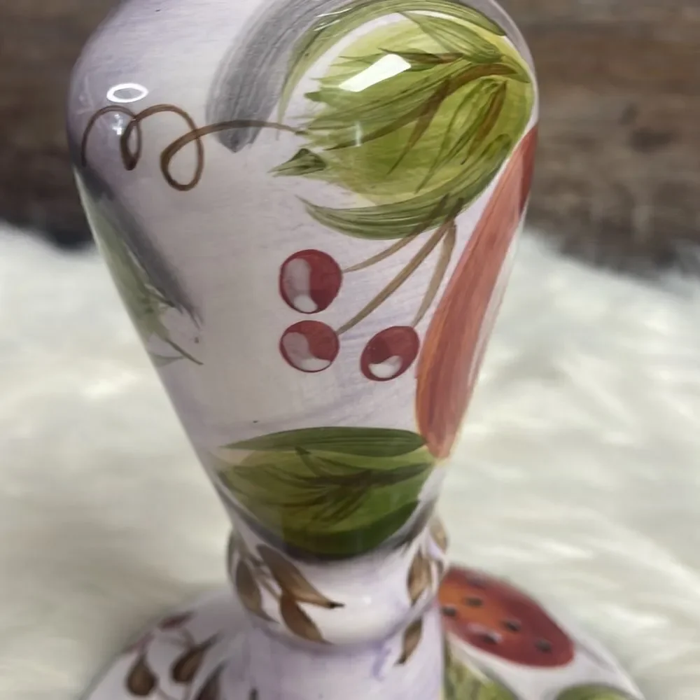 Vintage Ceramic Candlestick, Fruit Design, 9” tall